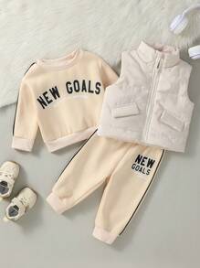 3pcs Baby Boy/Girl Casual Cute Long Sleeve Top, Vest And Pants Set, Autumn/Winter - Multicolor - View 5