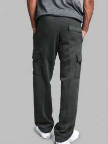 Manfinity Homme Men Drawstring Waist Flap Pocket Cargo Sweatpants - Dark Grey - View 2