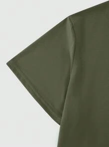 Manfinity Homme 男士休闲字母印花圆领短袖 T 恤 - 軍綠色 - 查看 3