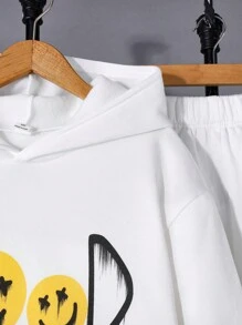 SHEIN TeenBoys 2 bộ quần áo thể thao thường ngày đường phố thoải mái đa năng ấm áp siêu tiết kiệm chi phí in chữ graffiti có mũ trùm đầu dệt kim quần nỉ bộ quần áo trở lại trường; trang phục mùa thu; quần áo bé trai tuổi teen; áo khoác mùa thu; trang phục mùa thu thu/đông - trắng - Xem 5