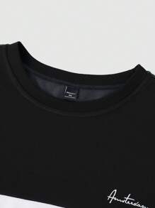 Manfinity Homme Plus Size Men Casual Daily Colorblock Letter Print Loose Fit Sweatshirt, Autumn