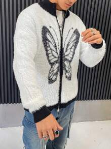Manfinity EMRG Men's Butterfly Pattern Contrast Color Long Sleeve Casual Cardigan, Autumn/Winter