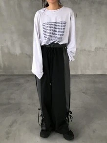 FRIFUL Women Casual Contrast Color Drawstring Waist Loose Pants, Suitable For All Seasons