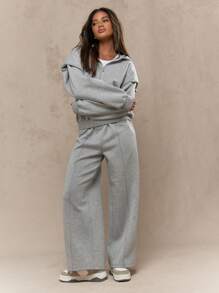 MISSGUIDED Athletic Wide Leg Sweatpants Drawstring Waist Lounge Pants Workout Fitness Athletic Casual Winter Loungewear Studio Gym - Multicolor - View 4