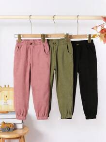 SHEIN 年轻女孩 3 件套儿童纯色松紧腰灯芯绒慢跑裤，秋冬 - 彩色 - 查看 7