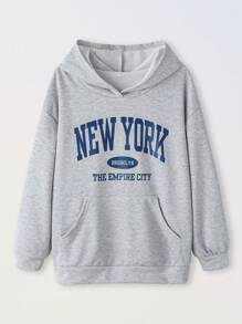 SHEIN Explorewe Moletom com capuz estilo Academia de Lettering Impresso para Adolescentes