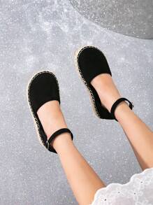 1pair Lightweight, Comfortable Casual Resort Style Flat Shoes For Girls, Suitable For All Seasons - Black - View 6