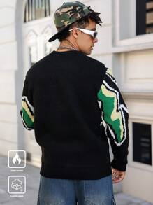 Manfinity Hypemode Men's Round Neck Long Sleeve Patterned Simple Knitted Sweater, Casual Wear - Multicolor - View 2