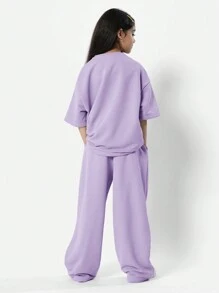 SUMWON 纽约女孩宽松套装，超大号T恤搭配阔腿运动裤，舒适百搭，青少年时尚