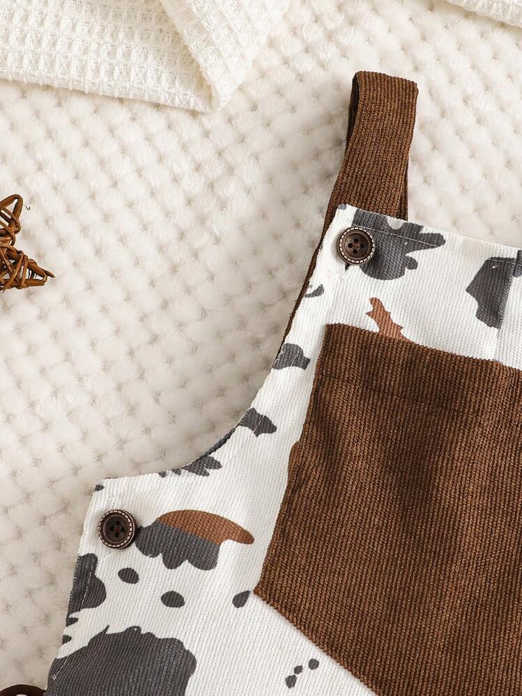 SHEIN Playful Pals Babyjongen 2 stuks Western Style Cowboy Casual, Veelzijdig, Schattig & Western Ranch Patroon Bedrukte Zak Overalls Franje Versierde Jumpsuit En Rode Bandana Zonder Schaduw Western Style Cowboy Hoed Kleding, Babyjongenskleding - Wit - Bekijken 7