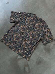 Manfinity EMRG Men's Casual Plant & Letter Print Drop Shoulder Loose Fit Short Sleeve T-Shirt, Summer,Camo,Boy Friend Gifts - Multicolor - View 2