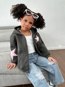 SHEIN Ubrania dla mamy i mnie, luźna bluza z nadrukiem w różowe gwiazdki dla młodej dziewczyny, zimowa odzież dla dziewcząt, jesienne ubrania dla dziewcząt, rozmiar S dla dzieci, idealna do sportu, idealna na co dzień i do szkoły na jesień i zimę, jesień i zima - Ciemnoszary - Zobacz 5