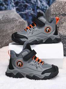 青少年冬季徒步鞋，防滑耐用鞋底，可调节钩环扣，毛绒衬里温暖柔软，适合户外徒步旅行和日常穿着彩色运动鞋 - 彩色 - 查看 1