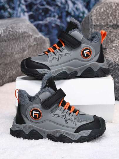 Vintervandringsskor för tonåringar/ungdomar, slitstarka sulor mot halk, justerbar kardborrstängning, mjukt foder i plysch, varmt och mjukt, lämpligt för utomhusvandring och dagligt slitage Färgglada sneakers