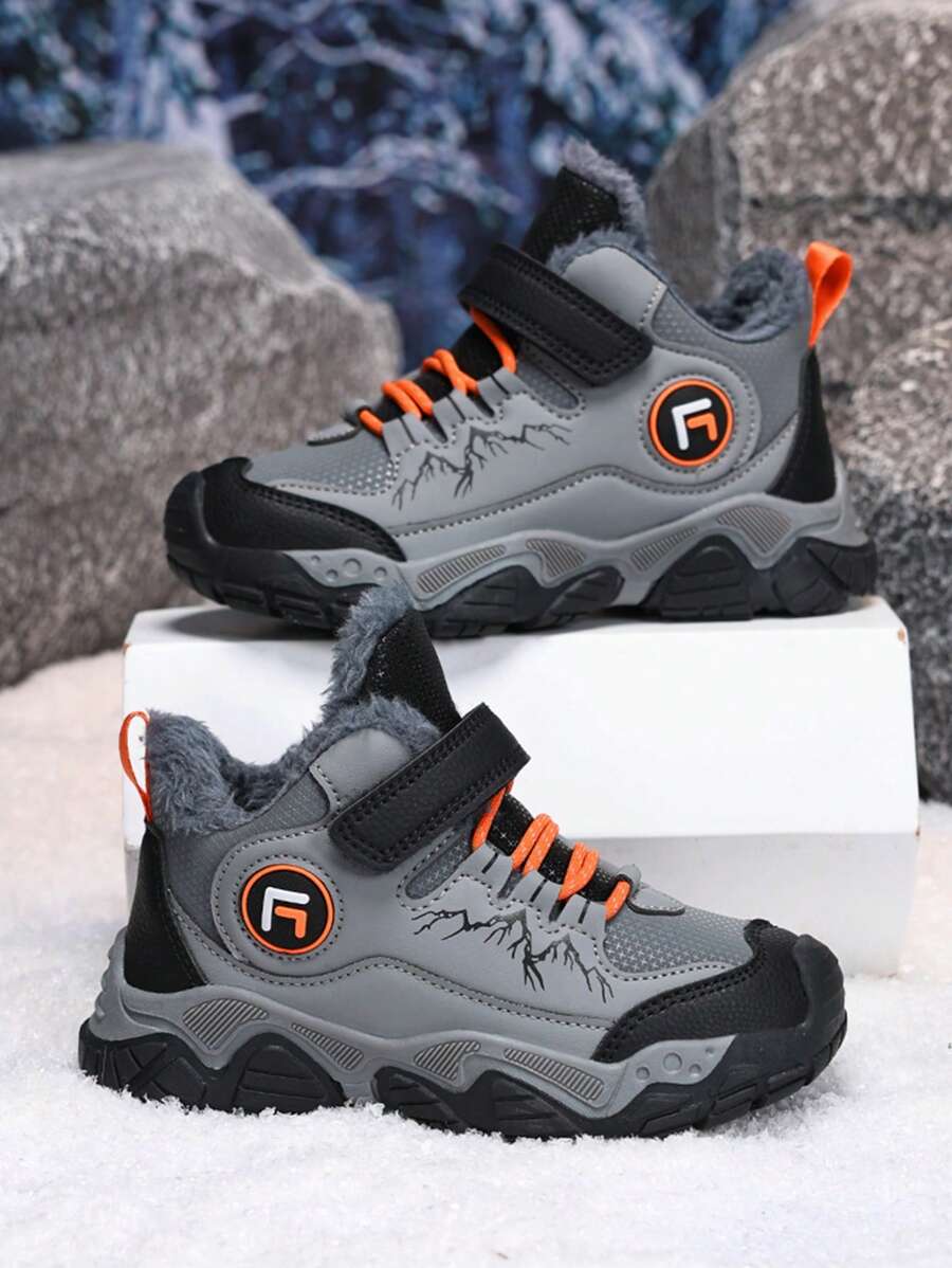 青少年冬季徒步鞋，防滑耐用鞋底，可调节钩环扣，毛绒衬里温暖柔软，适合户外徒步旅行和日常穿着彩色运动鞋 - 彩色 - 查看 1