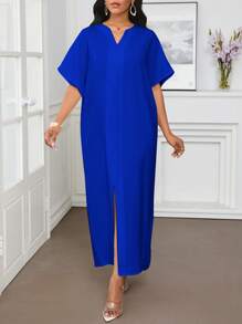 SHEIN Lady Spring And Summer Casual Elegant Work Small Size  Short Sleeves Kaftan Dress Abayas Tunic Dress Women Dresses - Royal Blue - View 4