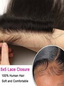 5x5 透明蕾丝闭合 仅限直发闭合 隐形蕾丝 12A 巴西真人发前部闭合 100% 真人发丝 预拔 自然黑色 - SNatural - 查看 7