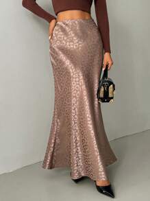 Chiquease Textured Leopard Print Long Mermaid Skirt - Khaki - View 5