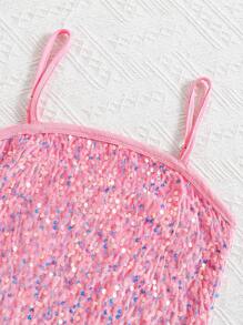 2pcs/Set Tween Girl Furry Short Jacket And Sequin Decorated Dress Set, Autumn/Winter - Pink - View 5