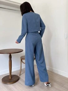 DAZY 女士两件套：圆领长袖短款外套和阔腿裤，秋季服装，返校季休闲套装