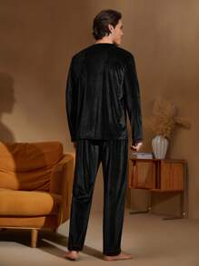 Ensemble de Top manches longues col rond et pantalon avec graphique lettrage pour homme, tenue de détente