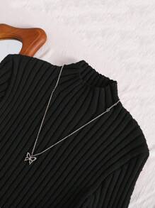 SHEIN Essnce Váy len co giãn ấm áp thoải mái thường ngày cổ giả cỡ lớn cho mùa đông - màu đen - Xem 3