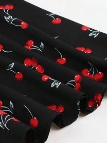 UREREM Váy chữ A tay dài cổ chữ V gợn sóng họa tiết hoa anh đào viền viền ren hoa, váy midi ôm dáng thanh lịch, phù hợp cho mùa xuân và mùa thu, quần áo dệt kim 180g dành cho nữ - màu đen - Xem 3