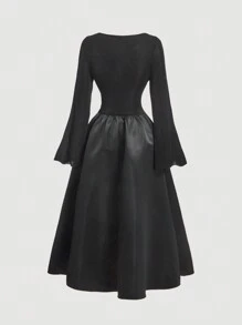 SHEIN MOD 女式喇叭长袖蕾丝前饰黑色连衣裙、吸血鬼连衣裙、海盗连衣裙、女士连衣裙、希腊女神连衣裙、冬季女士连衣裙、葬礼黑色连衣裙、感恩节、女士连衣裙、海盗连衣裙 - 黑色 - 查看 2