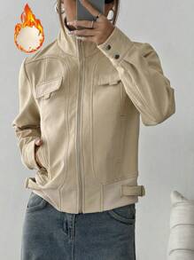 SHEIN Unity 休闲绒面加厚短款夹克，秋冬