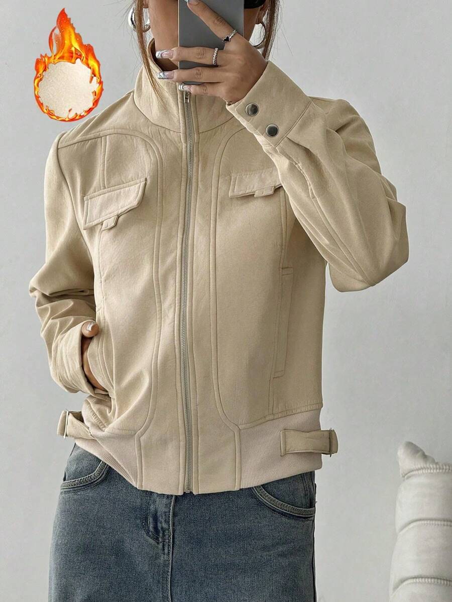 SHEIN Unity 休闲绒面加厚短款夹克，秋冬