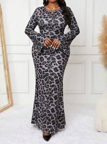 SHEIN Lady Váy dài tay dài cổ tròn tay loe đuôi cá sang trọng mùa thu đông cho công sở dự tiệc/lễ hội âm nhạc nhiều màu sắc - Nhiều màu - Xem 5