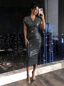 Chiquease 女士优雅闪亮派对性感连衣裙 - 黑色 - 查看 5