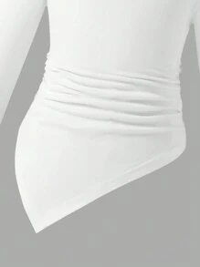 Tween Girls Stand Collar Solid Color Ruched Asymmetric Hem Long Sleeve T-Shirt - Multicolor - View 4