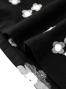 SHEIN Clasi 大码女式花卉图案长袖翻领优雅针织外套，秋冬 - 黑色 - 查看 4