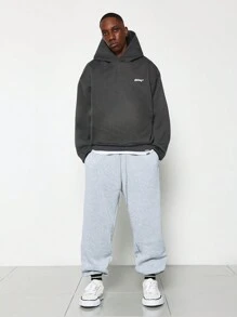 Sumwon Society Premium Street Style Hoodie Oversized Comfort Fit Essential Sweatshirt Contemporary Urban Collection Monochrome Loungewear - Dark Grey - View 4