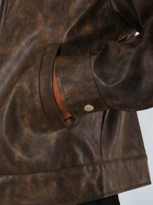 SUMWON 复古风格水洗工装夹克，做旧皮革，秋冬外套，经典拉链前部休闲日常穿着，个性单品，秋季系列