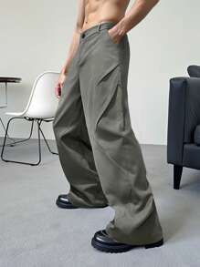 Claim Dot Men's Solid Color Pocket Wide Leg Loose Casual Suit Pants - Dark Grey - View 5