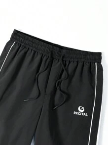 Manfinity Campus Court Aesthetic Post--Men Contrast Color Trimmed Drawstring Pocket Casual Loose Pants, Fall