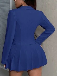 Slaydiva Autumn And Winter Casual And Elegant Solid Color Pink Short Double-Breasted Long-Sleeved Lapel Suit And High-Waisted Pleated Skirt Two-Piece Set-Z