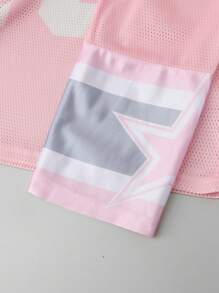 ROMWE MEN Street Life Áo thun bóng rổ nam tay dài, áo thun thể thao có lớp vải lưới nối - Hồng - Xem 5