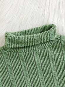 2 件套女孩纯色高领长袖上衣和蝴蝶装饰短裙休闲装 - 綠色 - 查看 4