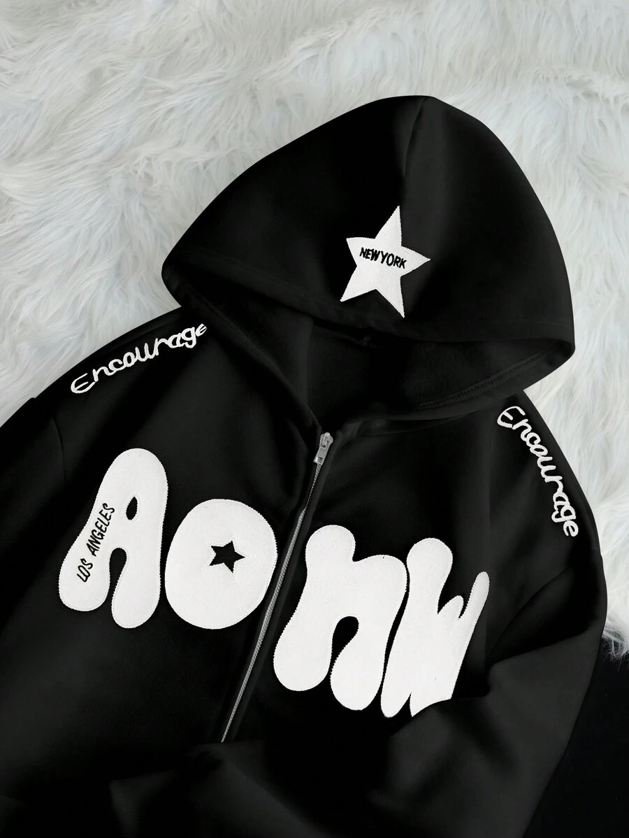 INAWLY 大码女式休闲刺绣花卉运动衫，适合工作、秋冬季 - 黑色 - 查看 1