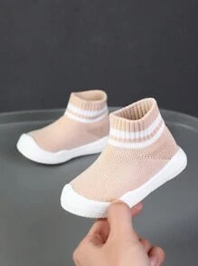 1 par de meias listradas da moda para bebês, sapatos confortáveis para caminhada sem cadarço - Rosa - Ver 6