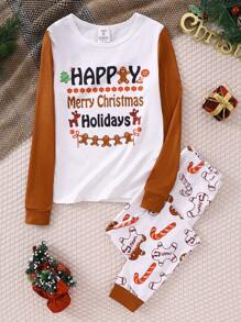 Bộ đồ ngủ dài tay in chữ bánh gừng vui nhộn cho bé trai tuổi mới lớn và quần bó sát - Nhiều màu - Xem 6