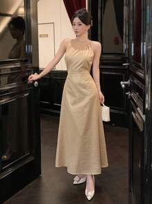 DAZY Vestido largo con escote halter y espalda descubierta para mujer, vestido de fiesta, cumpleaños, Año Nuevo
