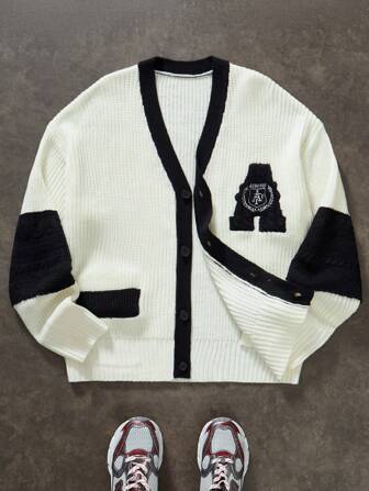 Manfinity Sporsity 男士秋冬字母印花撞色落肩宽松休闲开衫