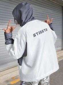 Manfinity NXTstreet Men's Loose Black & White Patchwork Long Sleeve Windbreaker, For Fall Winter - Black and White - View 2