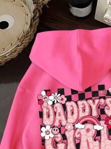 SHEIN 年轻女孩休闲简约日常舒适针织宽松连帽长袖厚连帽衫运动衫，适合秋冬季，圣诞节 - 玫紅色 - 查看 3