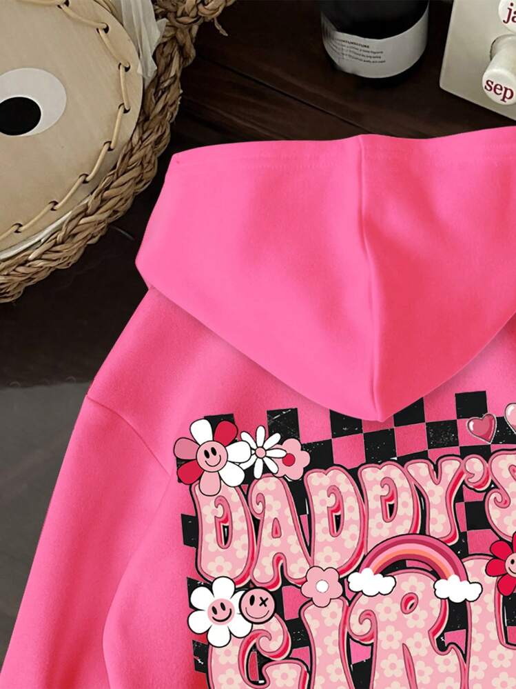 SHEIN 女童休闲简约日常舒适针织宽松连帽长袖加厚卫衣，适合秋冬季节和圣诞节穿着。 - 玫紅色 - 查看 2