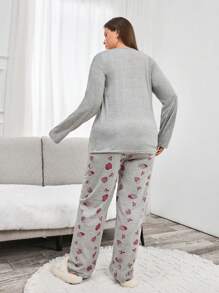 Loomlin 2Pcs Plus Size Cotton Heart Printed PJ Set - Grey - View 2